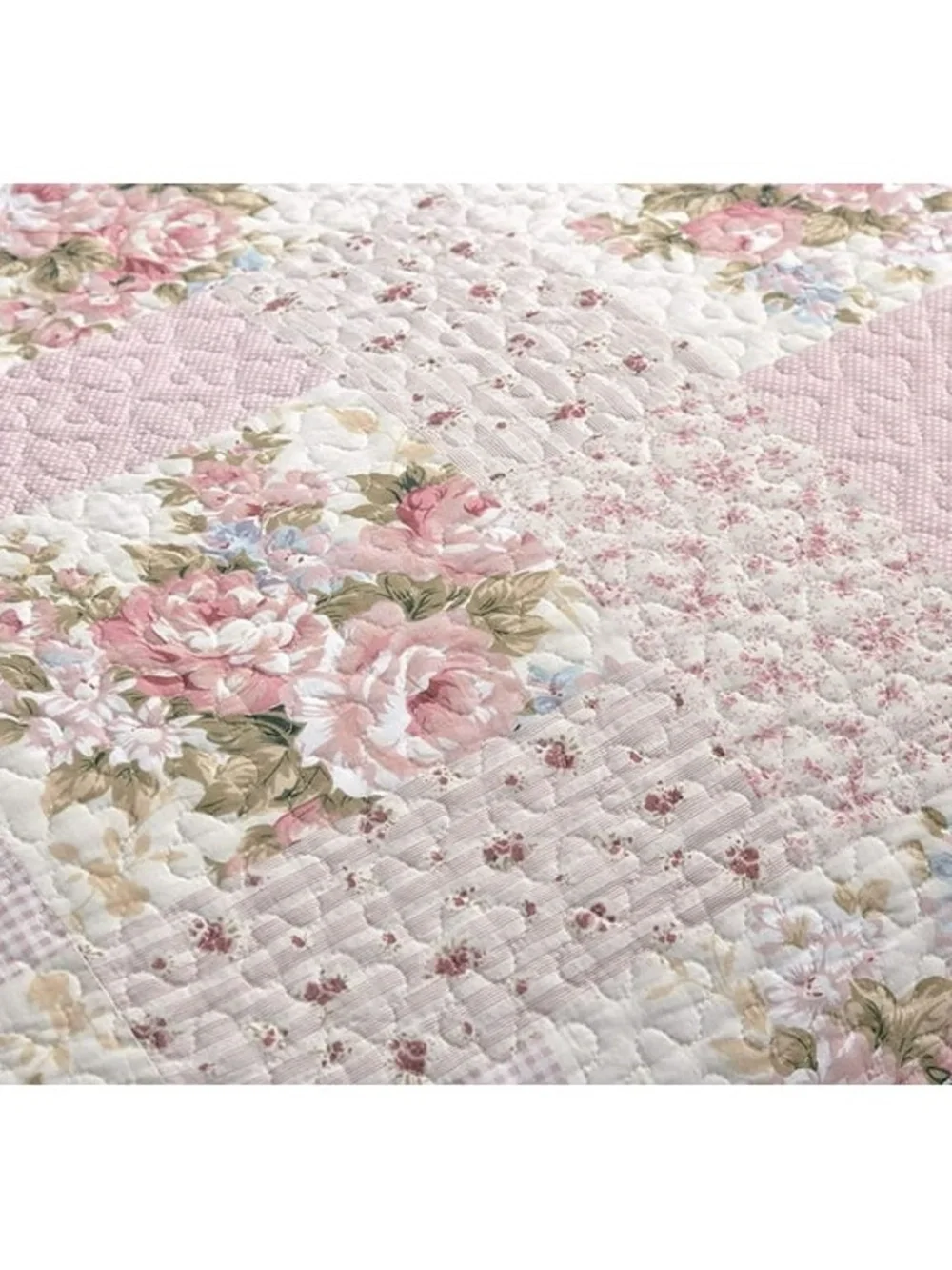 Floral Patchwork Pink oversized king 3 piece Quilt Set